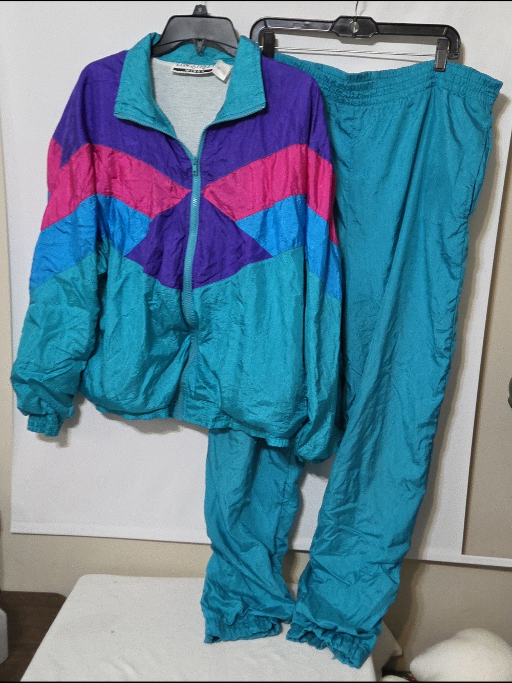 VTG 90's Longstreet Missy Windbreaker Tracksuit Set Multi Colorblock SIZE: Large